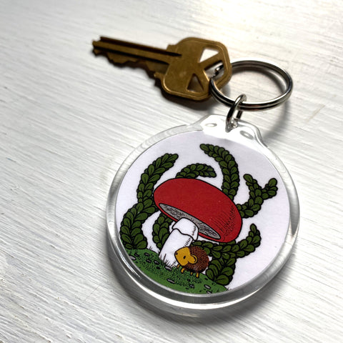 hedgehog + mushroom keychain