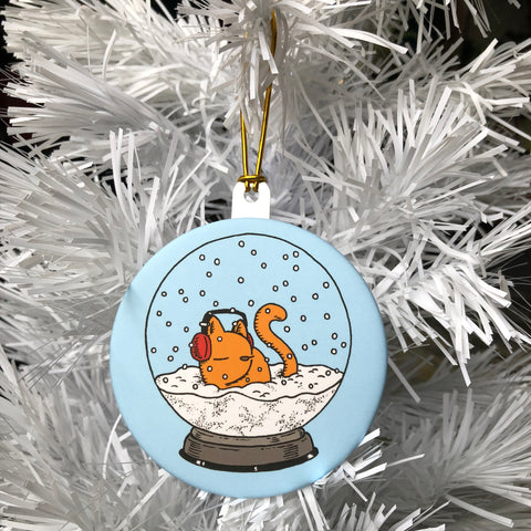 snow globe kitty ornament