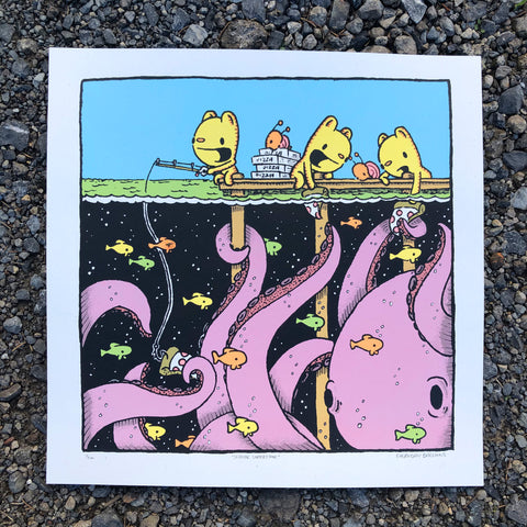 seaside snack time screen print (16x16)