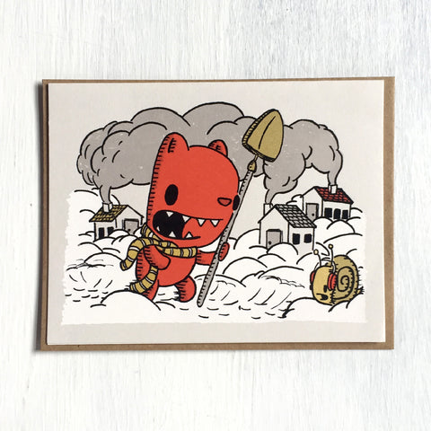 snow shovelin' holiday card