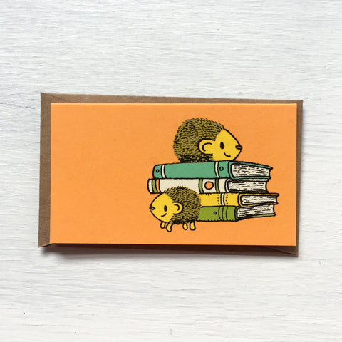 hedgehog + books mini card
