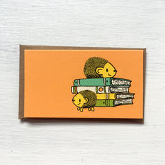 hedgehog + books mini card
