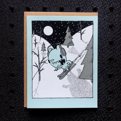 skiing bear holiday card