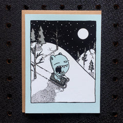 sledding bear holiday card